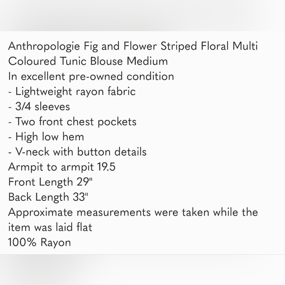 Anthropologie 'Fig & Flower' • Striped Floral Tunic Blouse • Size M - Picture 9 of 9